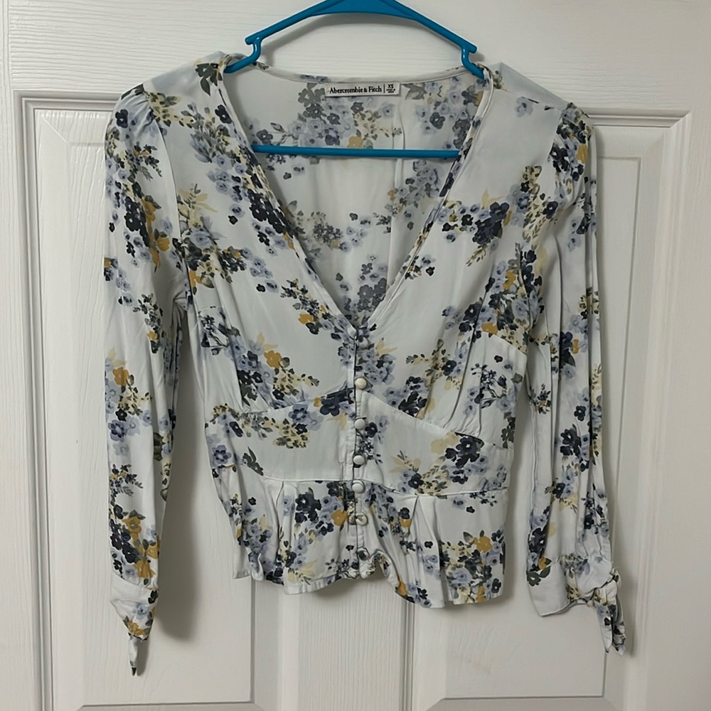 Abercrombie Fitch Floral Button Top Blouse White XS x-small